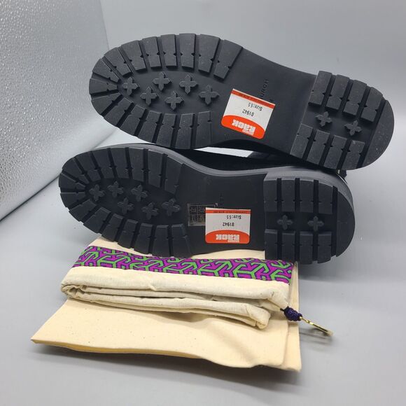 TORY BURCH Chelsea women boots black leather Suede lug sole size 6.5 New $378 - Picture 10 of 10